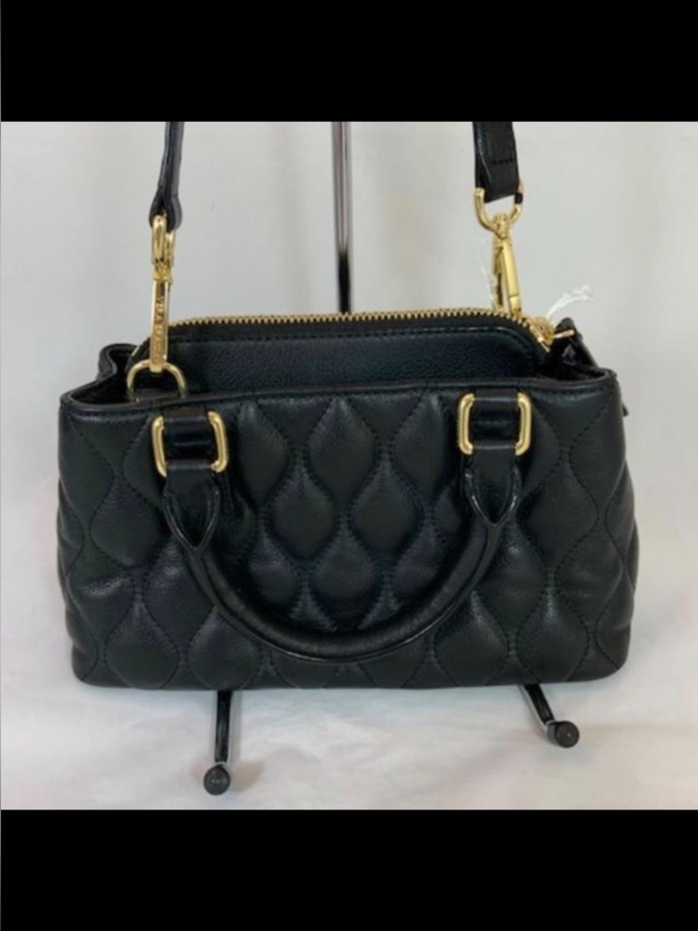 Quilted Leather mini “Emma” Satchel Crossbody Bag - Black - Picture 4 of 7